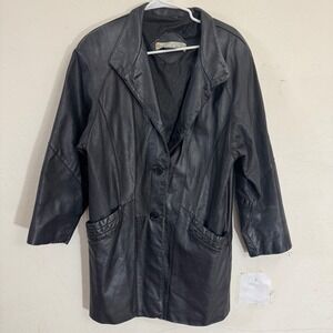 VTG ARCHITECT M classic Genuine Leather Blazer Jacket Black Button Front‎ Pocket